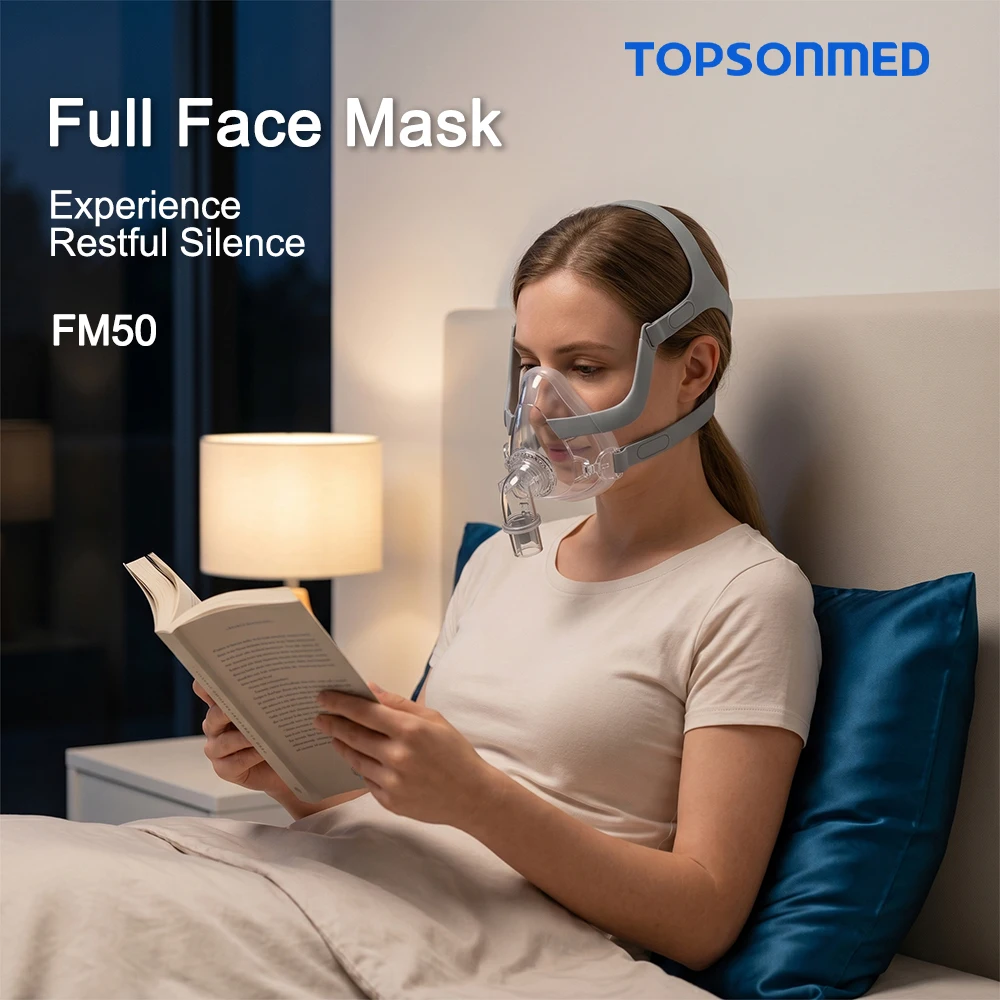 TOPSONMED FM50 Apnea Mask Universal Full Face CPAP Mask Rotatable Elbow Soft Skin-Conforming Seal for Comfortable Sleep Use