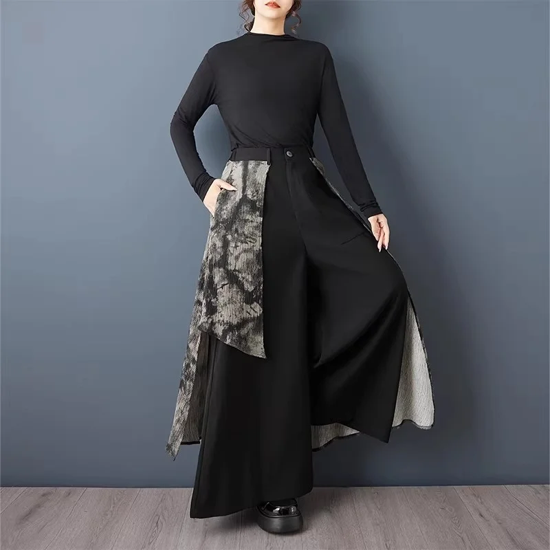 Summer Chinese Style Irregular Hem Pants Fashion Layered Pleated Wide Leg Trousers Elastic Waist Linen Women's Bottoms W2306