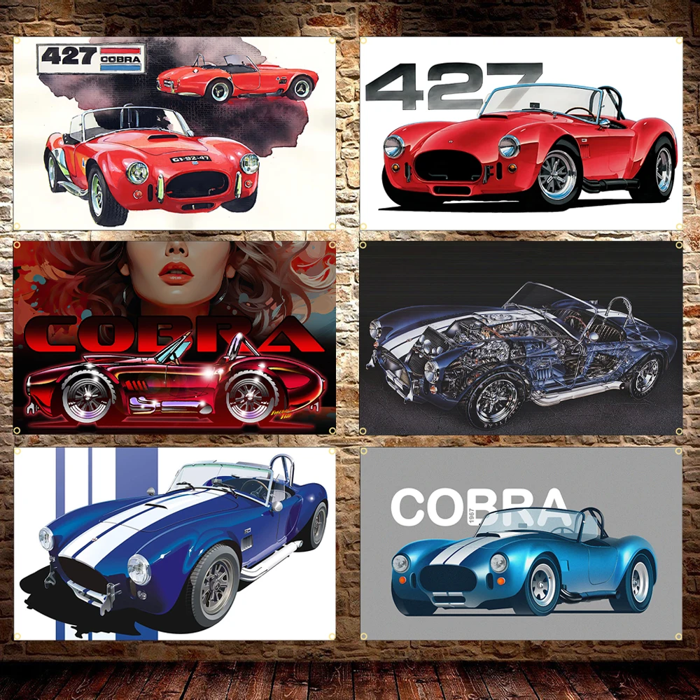 Bandera de Coche de Carreras AC Cobra, Impresa en Poliéster, 60x90cm 90x150cm, Póster de Coche Shelby, Decoración para Garaje y Exteriores