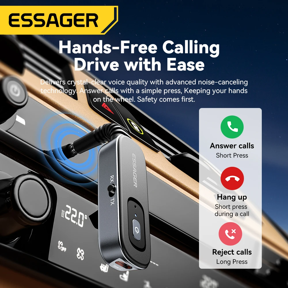 Essager Bluetooth 5.1 Adapter Transmitter Receiver Wireless Audio For Car Music Headphone Speaker Wireless Adapter 3.5mm Jack