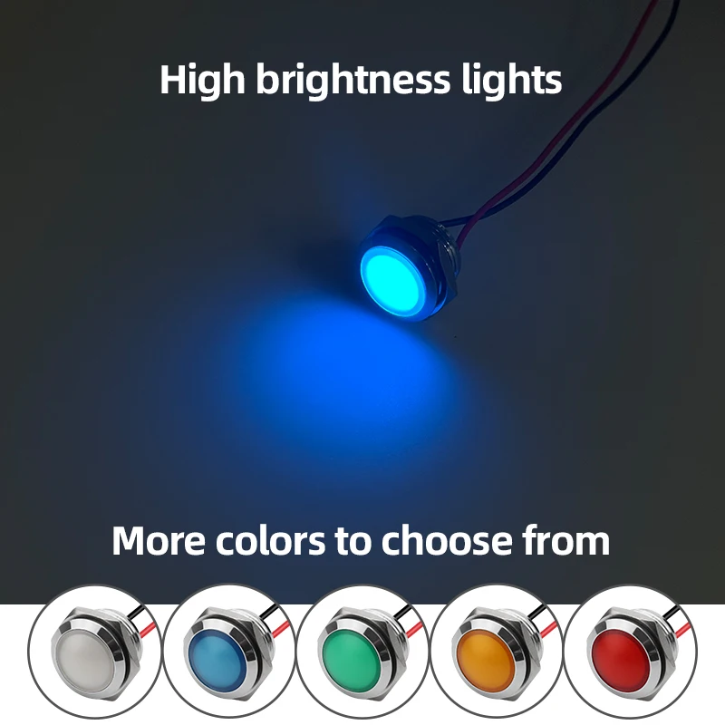 16 mm Metallanzeige, hellblaues Licht mit 150 mm Kabel