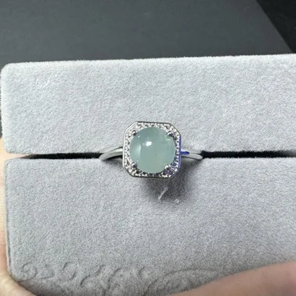 

S925 Серебряное инкрустированное натуральное кольцо из жадеита класса А с синей водой, модное кольцо из ледяного нефрита для женщин, регулируемые модные украшения