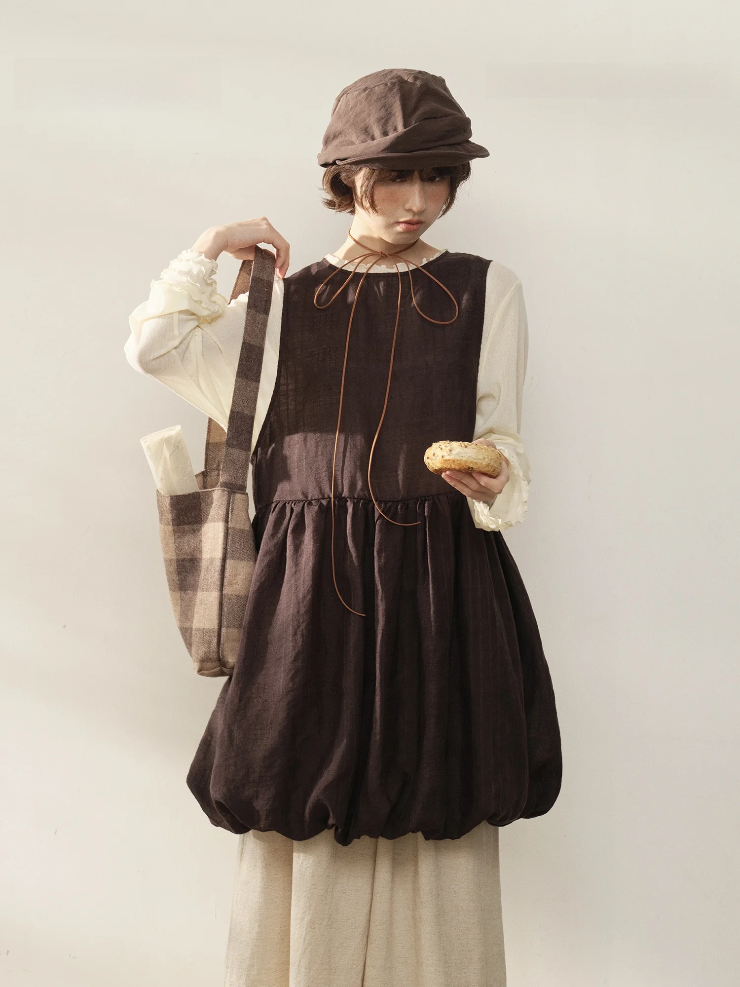 

TONGTIONG Japanese Style Artistic Flax Bud Sleeveless Vest Dress Women Spring Versatile Mid-Length Skirt Loose Fit Daily Wear