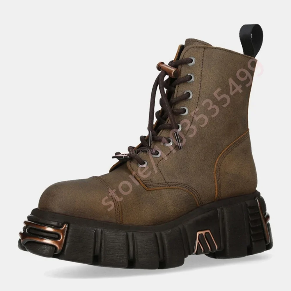 Fashion Street Punk Rock Chunky Heel Motorcycle Boots with Metal Studs Sporty Casual Lace-Up New Spring 2026 Style