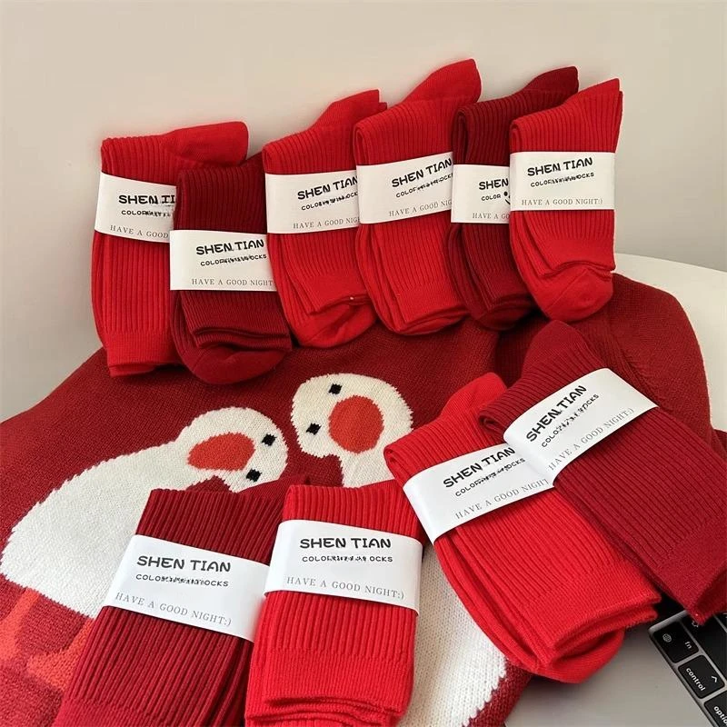 2 Pairs Red Couple Socks Men Women 2025 New Year Cotton Socks Festival Meaning Happiness Lucky Couple Sock Gift Socks Casual