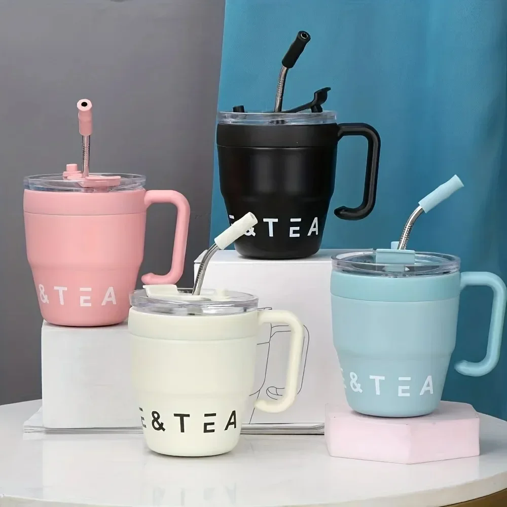 480ml Coffee Cup Stainless Steel Insulated Cups Portable Cold Hot Drink Water Cup Milk Mug with Straw Household Office Drinkware