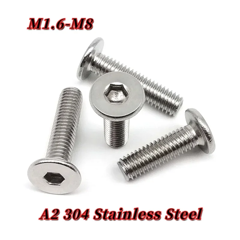 

A2 304 Stainless Steel Hex Hexagon Socket Ultra Thin Low Flat Wafer Allen Head Screw Bolt M1.6 M2 M2.5 M3 M4 M5 M6 M8 1/5/10/50
