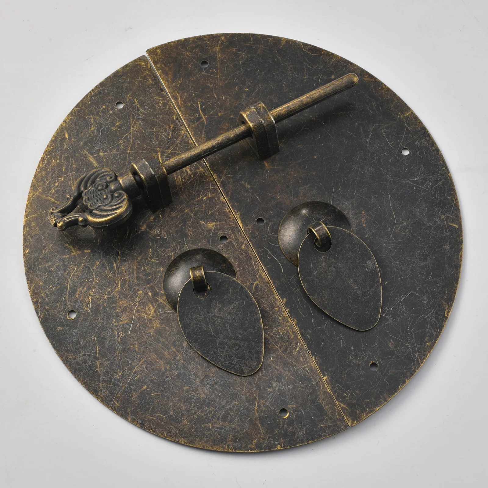 Retro double-open door lock nose cabinet door folio handle round iron handle Ming and Qing furniture lock plate Chinese padlock