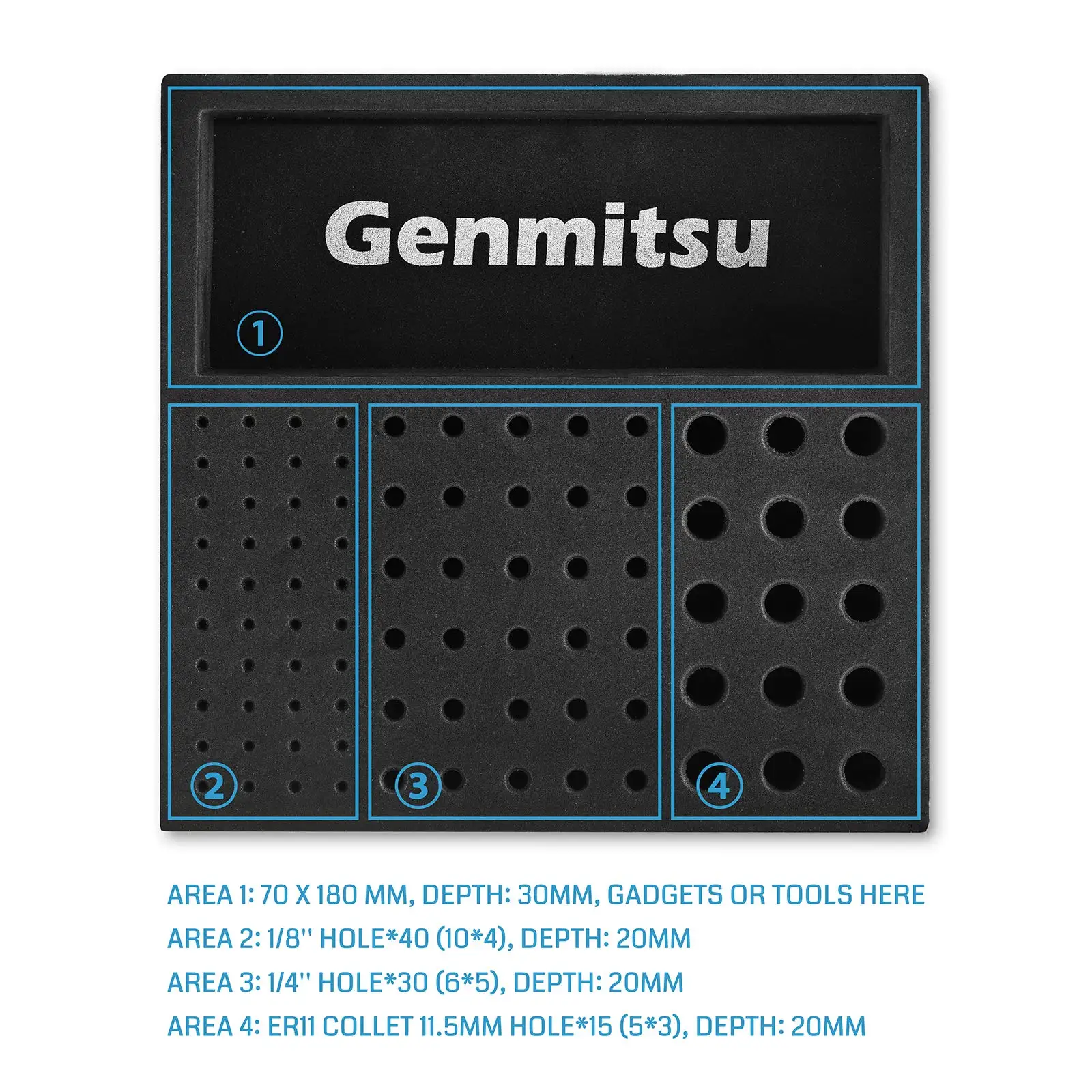 Genmitsu ถาดเก็บดอกกัด CNC แบบ EVA พร้อมรู85รู200มม. X 200มม. X 43มม.