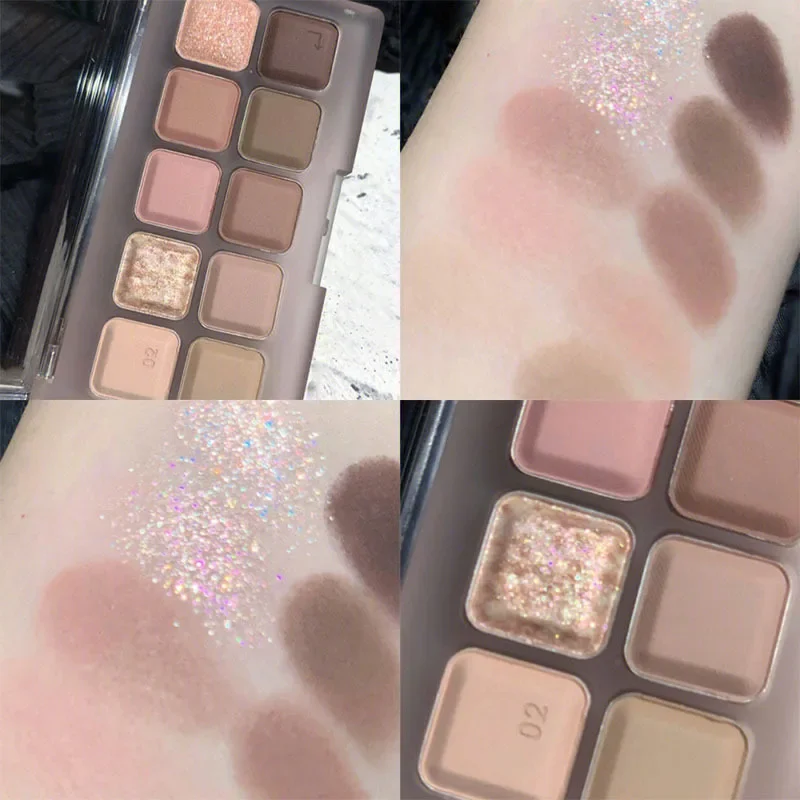 Roze glitter oogschaduwpalet Matte duurzame kleurblokkerende oogschaduw Koreaans make-uppalet Waterdichte make-up cosmetische 10-kleuren