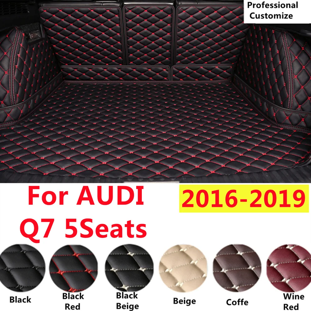 

SJ Full Set Custom Fit For AUDI Q7 5Seats 2019 2018-2016 Auto Fittings Car Trunk Mat Tail Boot Tray Liner Rear Cargo XPE Leather