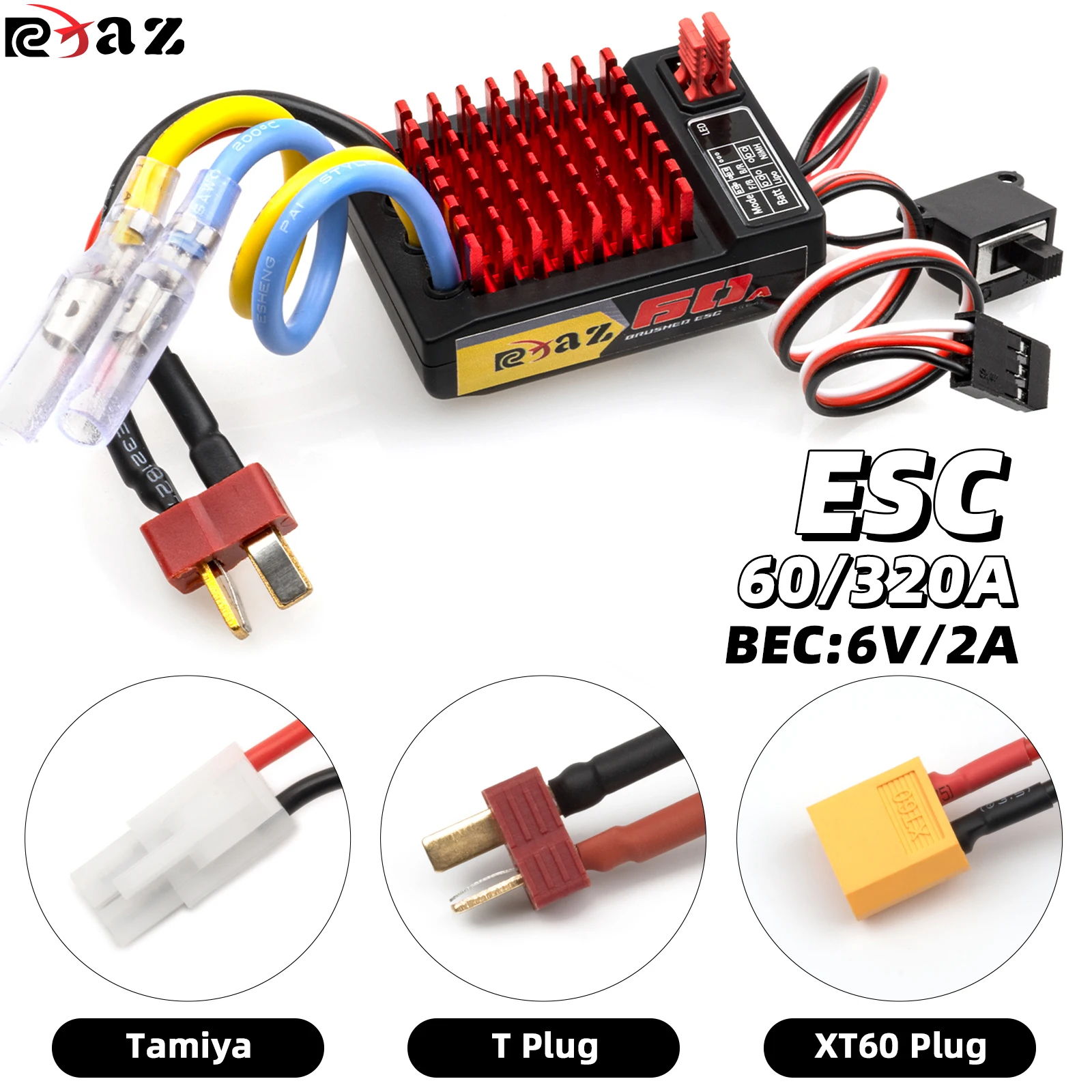 

RCXAZ RC Водонепроницаемый 60/320A ESC Матовый электронный регулятор скорости для 1/10 1/12 RC Car Rock Crawler Boat Axial SCX10 TRX4 D90