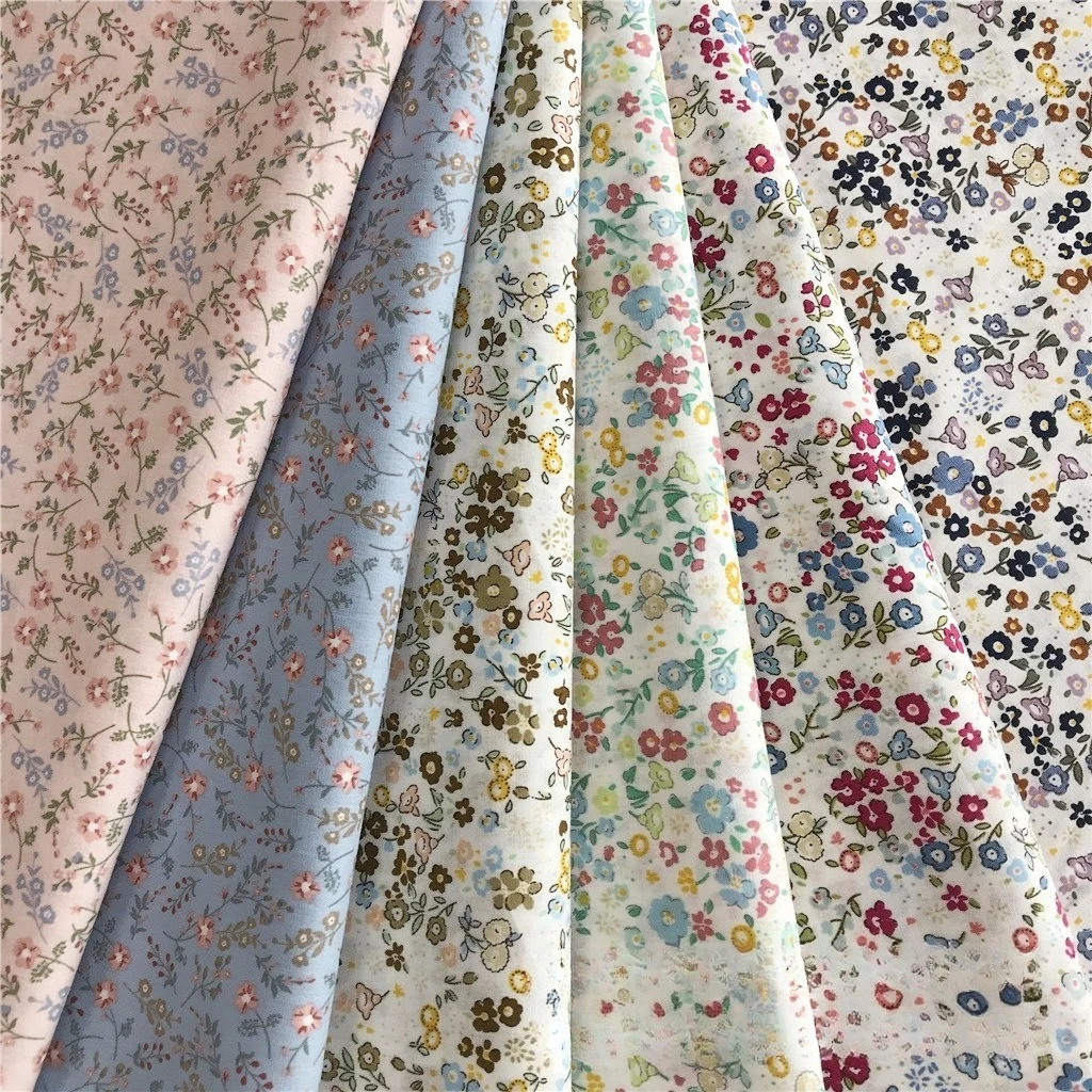 

40S Cotton Poplin Fabric Fresh Small Floral Print Soft Breathable For Children Dress DIY