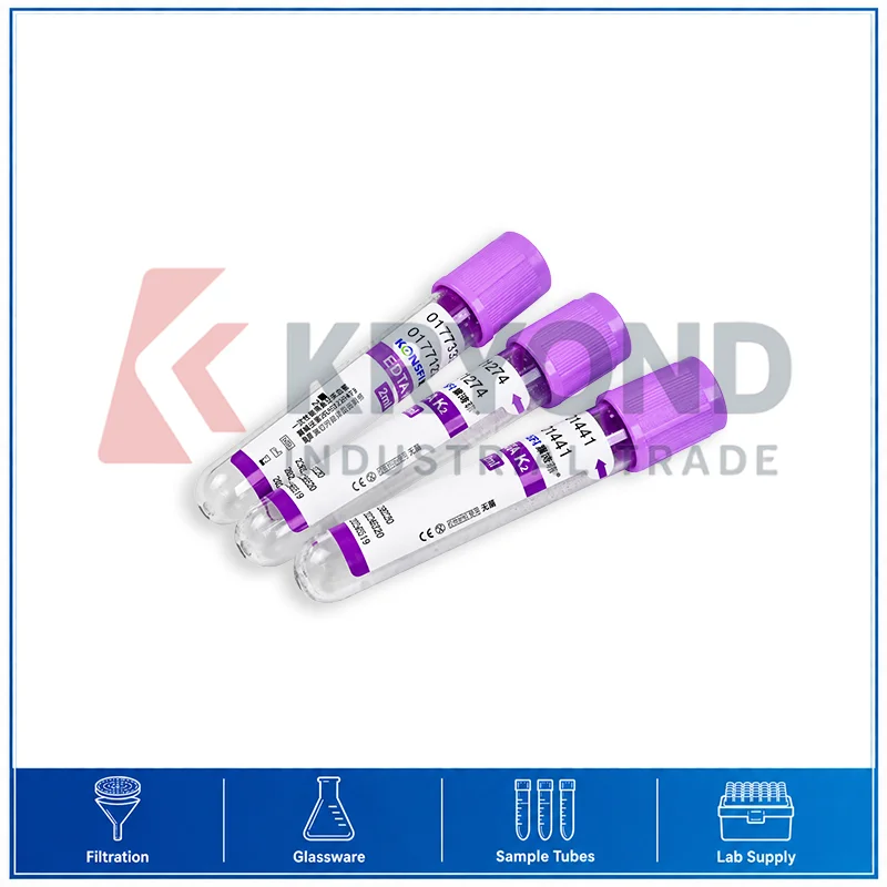 EDTA K2 Blood Collection Tube 2ml Disposable Sterile Vacuum Purple Cap Laboratory Sample Handling Research Use 100PCS Set Series