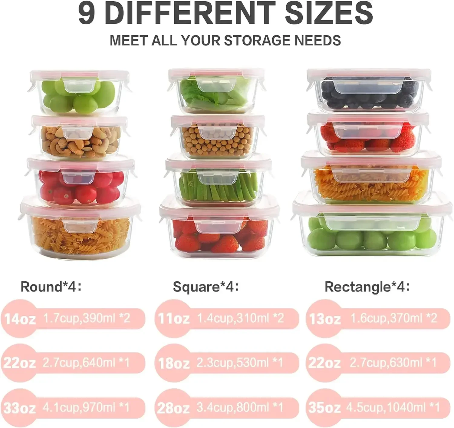 

BB Glass Food Storage Containers with Lids,Meal Prep, Airtight Bento Boxes,