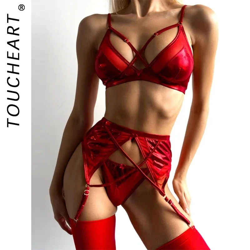 

Toucheart Sexy Lingerie Mesh Patchwork Garter Lingerie Set With Choker Women Intimates Underwire Bra Thongs Ladies Underwear Set