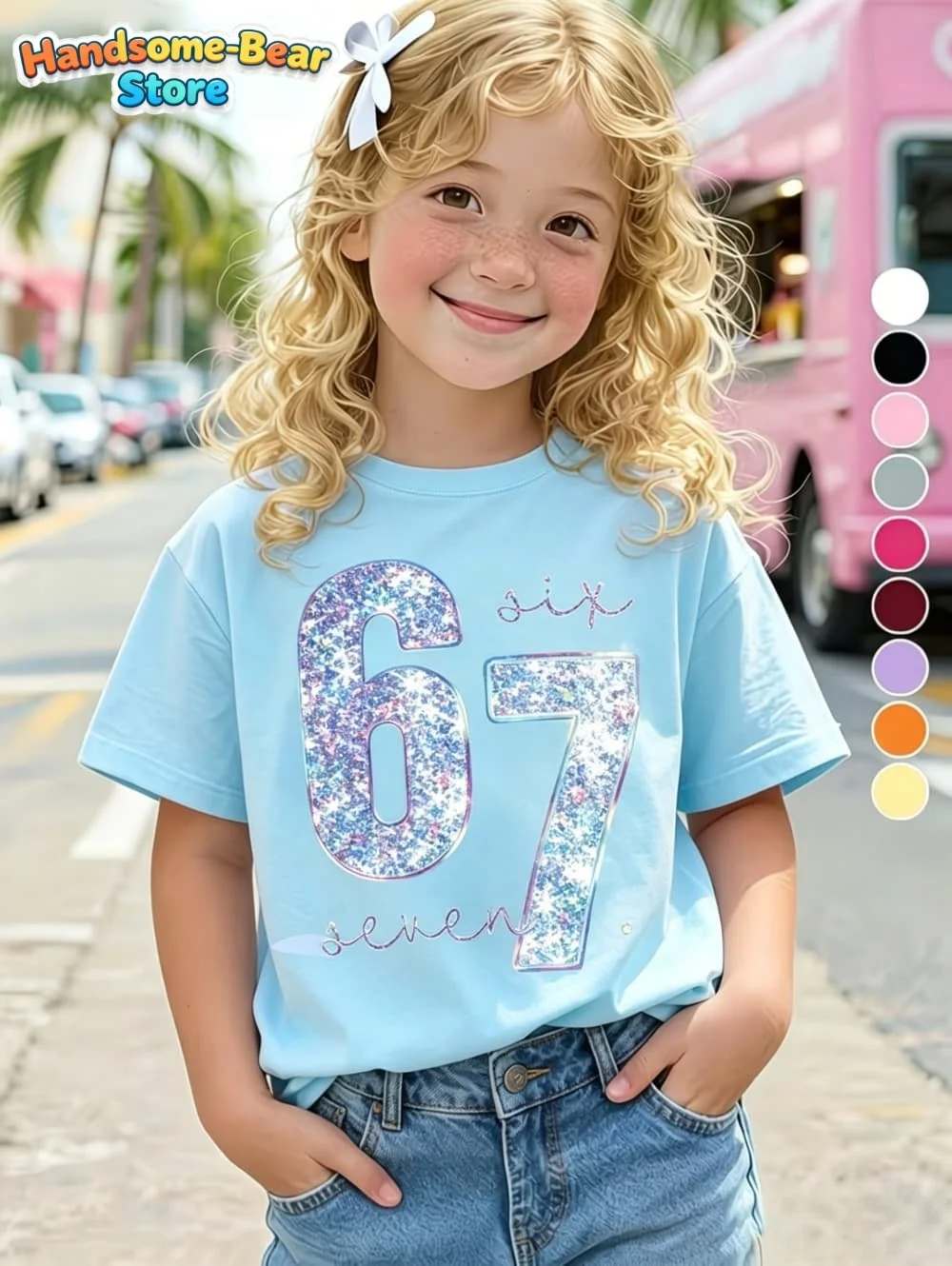 Summer Popular 67 Meme Sequin 3D Print T-Shirt for Girls Round Neck Short Sleeved Boy Girl Tops Comfortable Casual Kids Clothes