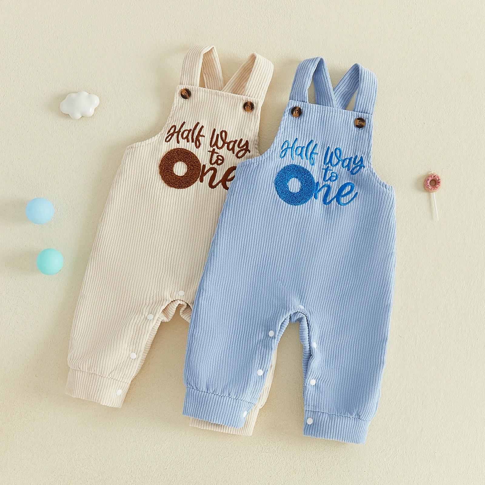Baby Boys 1st Birthday Overalls Sleeveless Embroidery Letters Corduroy Jumpsuit for Girl Boy