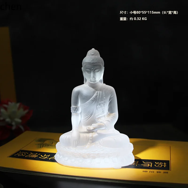 YFY  Jade Buddha Glass Tathagata Buddha Statue Buddha Home Living Room Desktop Worship Offering Ornament