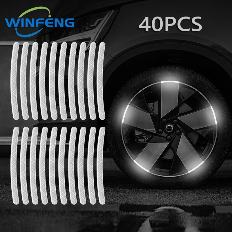 40Pcs Car Wheel Hub Reflective Stickers Night Safety Warning Strips Motorcycle Bicycle Tire Rim Decorative Accessories