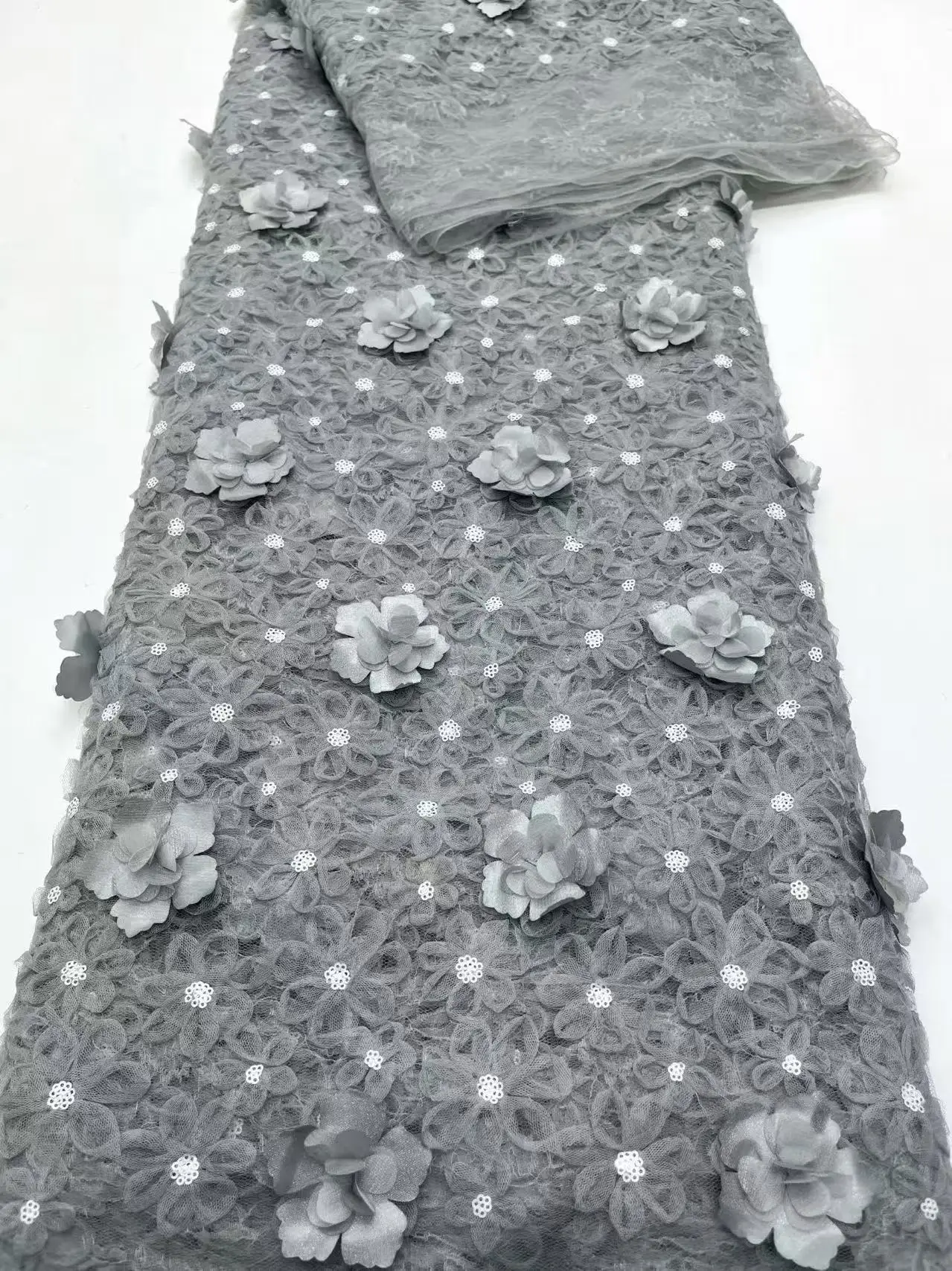 African 3D Flower Lace Fabric Embroidery French Mesh with Sequins for Groom Nigerian Tulle Lace Fabric Perfect for Party  5 Yard