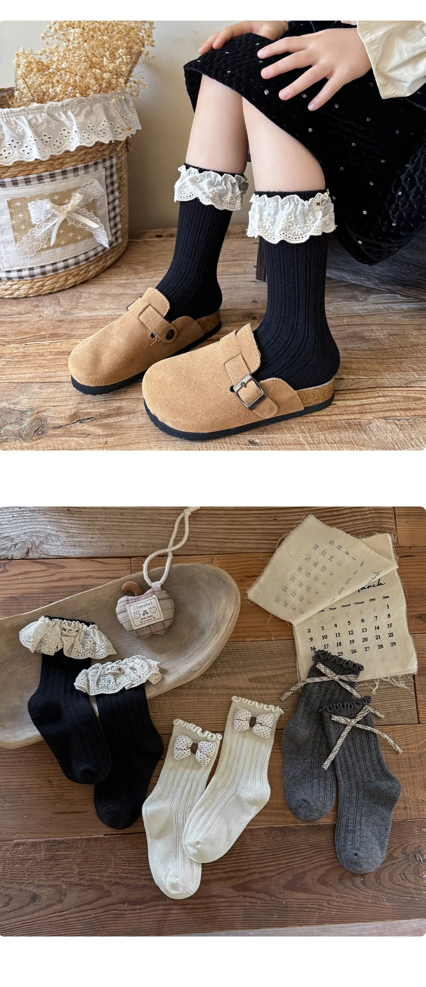 3 Paar Kindersocken für Mädchen, süße Spitzen-Rüschen-Mädchensocken, Prinzessinnen-Socken für Kleinkinder, mittellange Socken aus gekämmter Baumwolle für Mädchen – Detail 10