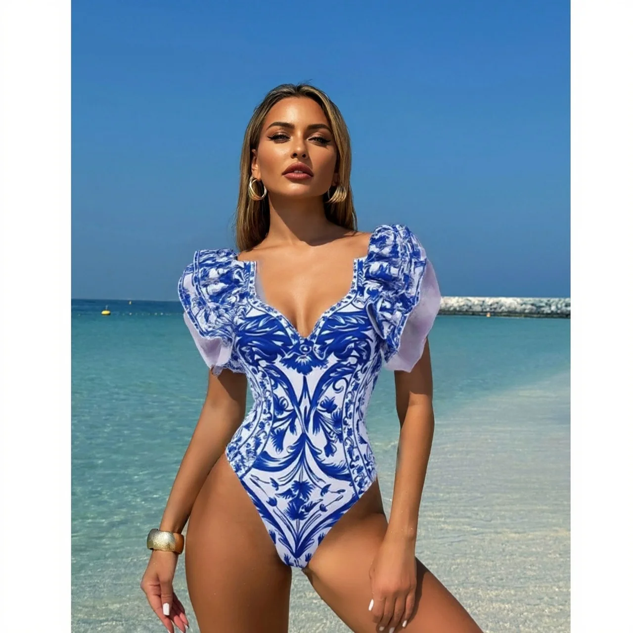 

2025 Women Printed One Piece Triangle Bikini and Skirt Swimwear Push Up bikini set two pieces Summer Bathing Suit Monokini