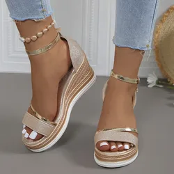 2024 New Summer Women Wedges Sandals Fashion Solid Color Shoes for Women High Heels Platform Designer Sandals Zapatos De Mujer