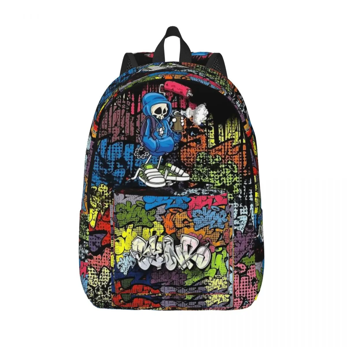 Synr 70s Retro Comic Graffiti Print Backpack for Men Women Student School Bookbag Daypack Elementary High College with Pocket