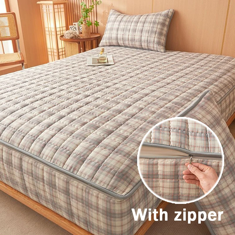 

Six-Sided Full Enclosed Mattress Cover with Zipper Custom Size Quilted Thick Bed Sheet Anti Mite Dust Proof Protector Washable