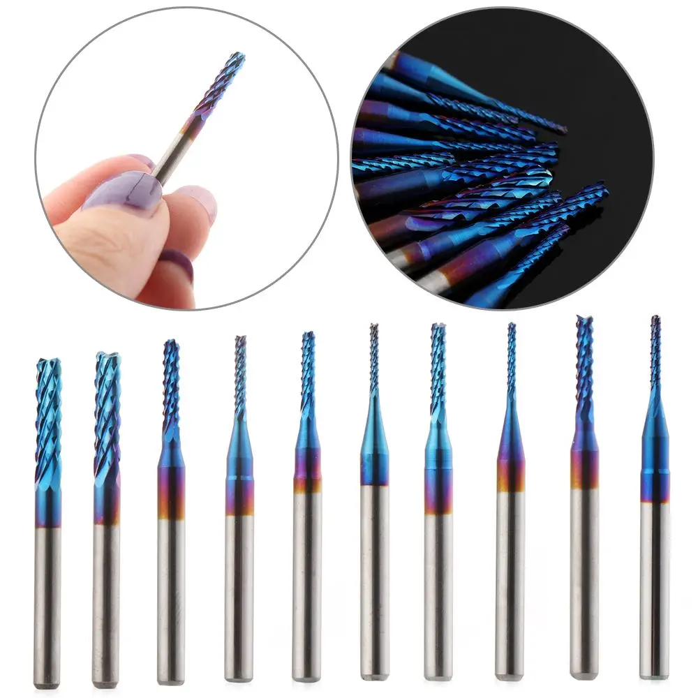 0.8-3.175mm CNC Router Bits Engraving Cutting Blue Titanium Coated End Mill Carbide Milling Cutter Edge Cutter