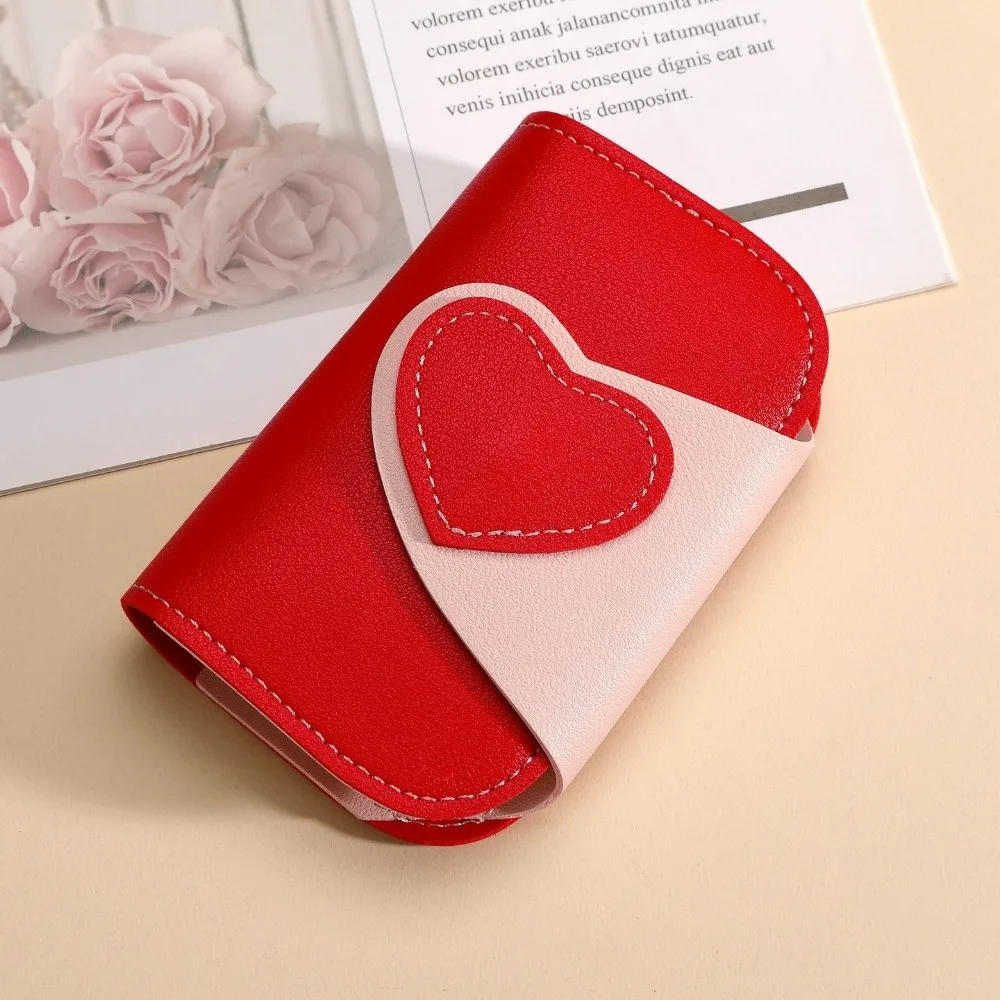 Easy Use PU Two-tone Key Case Multi Slots Heart Shape Card Holder Multifunctional Portable Coin Purse Travel