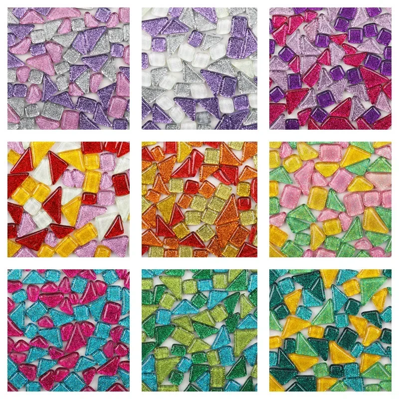 100g/3.52oz Glitter Shiny Glass Mosaic Tiles DIY Craft Polygon Tile Mosaic Making Materials Irregular Shape Pure & Mix Color