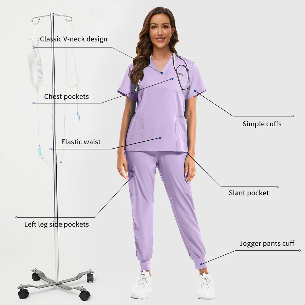 Niaahinn Nurse Accessories Medical Surgical Gowns Set Doctor Nurse Special Scrubs Uniform Solid Color Dentist Workwear Women Men