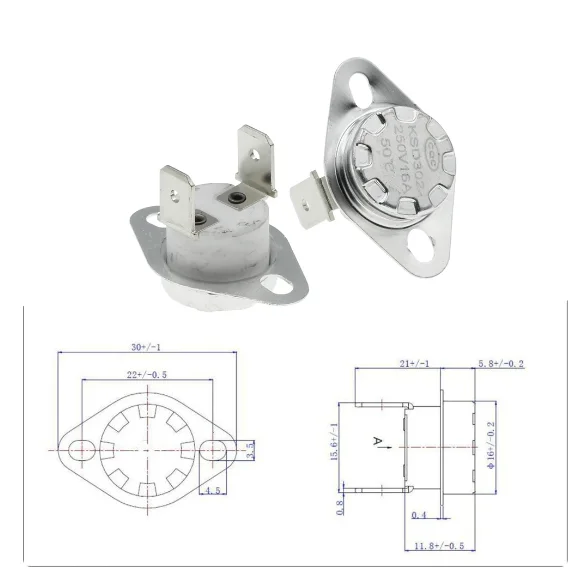 KSD302 16A 250 В 40/45/50/55/60/65/70/75/80/85/90/95C-100 градусов нормально открытый датчик температуры переключатель