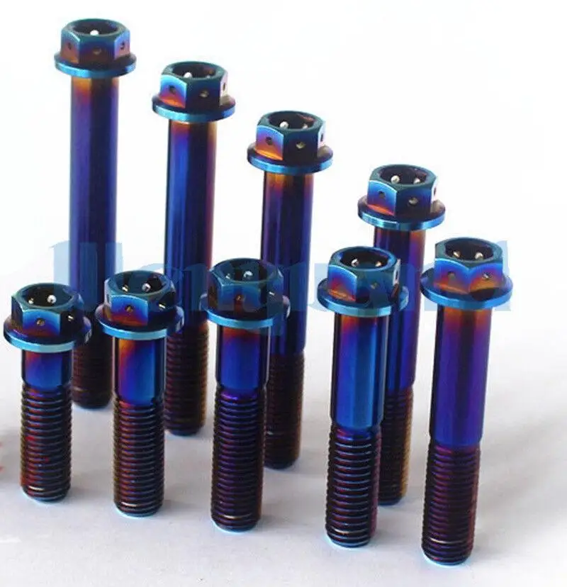 M10 20/25/30/35/40/45/50/55/60/65/70/75mm Burn Blue GR5 Titanium Motorcycle Hex Head Flange Bolts DIY