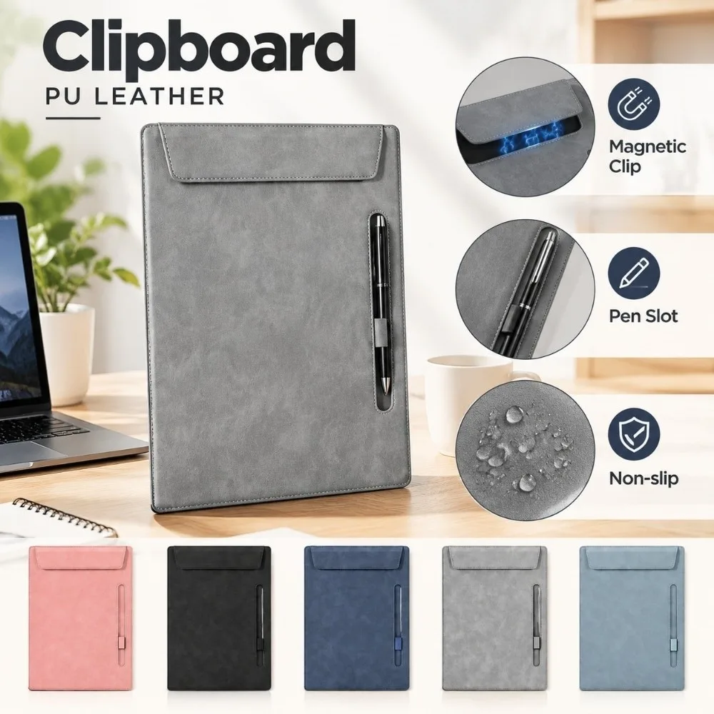 Signature Pad PU Leather Clipboard Magnetic Clip Pen Slot a4 Letter Size Clip Durable Non-slip Writing Pad Folder Office