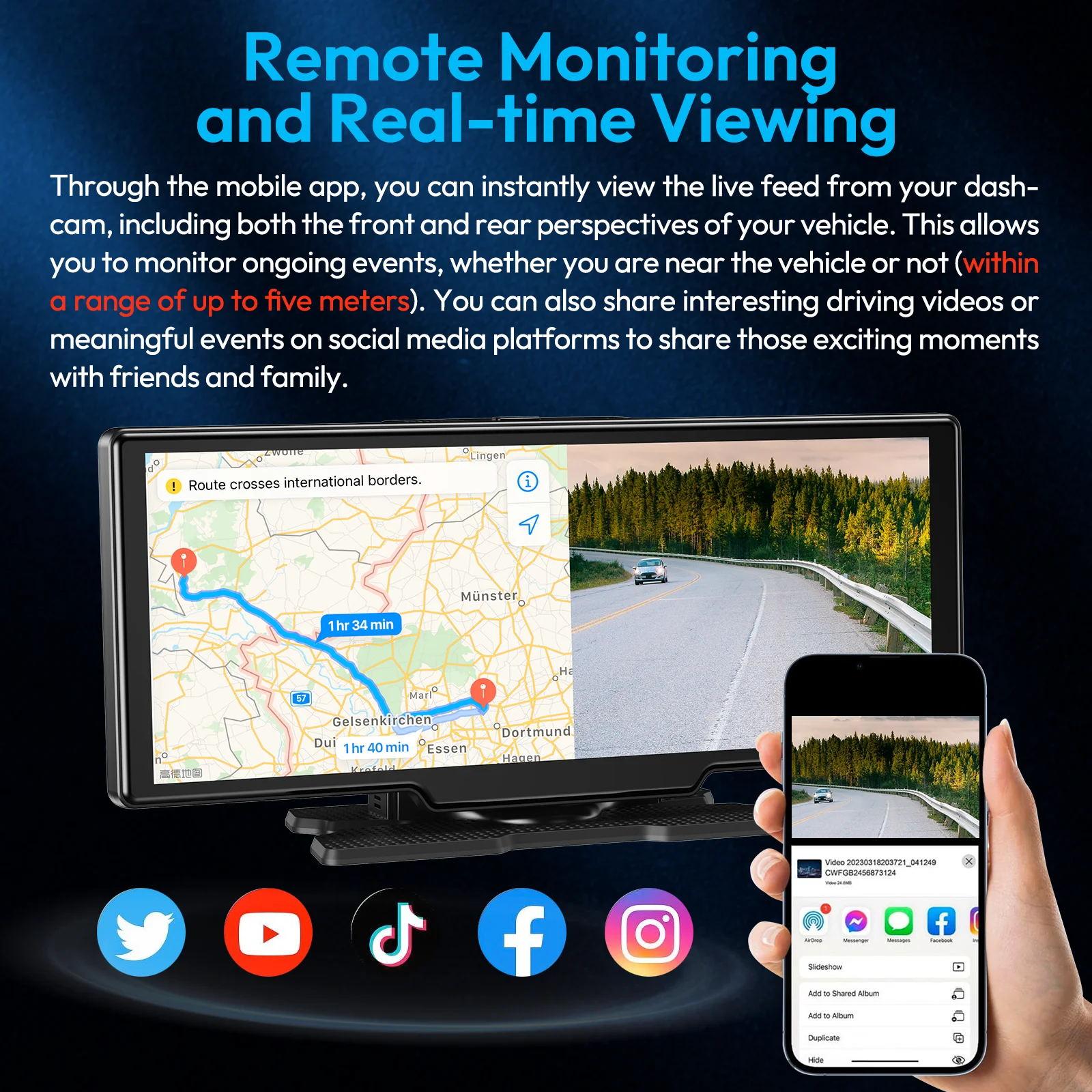 10" 4K Portable Dash Cam Portable Car Radio Apple CarPlay Android Auto +1080P Camera GPS