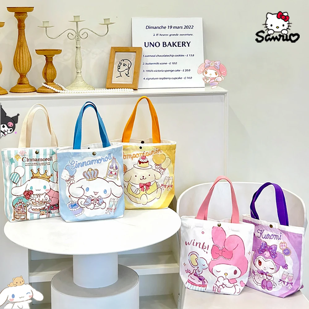 Kawaii Sanrio Cinnamoroll Canvas Bag Hello Kitty Cartoon Shoulder Bags Kuromi Casual Shopping Pochacco Handbag Melody Girl Gifts