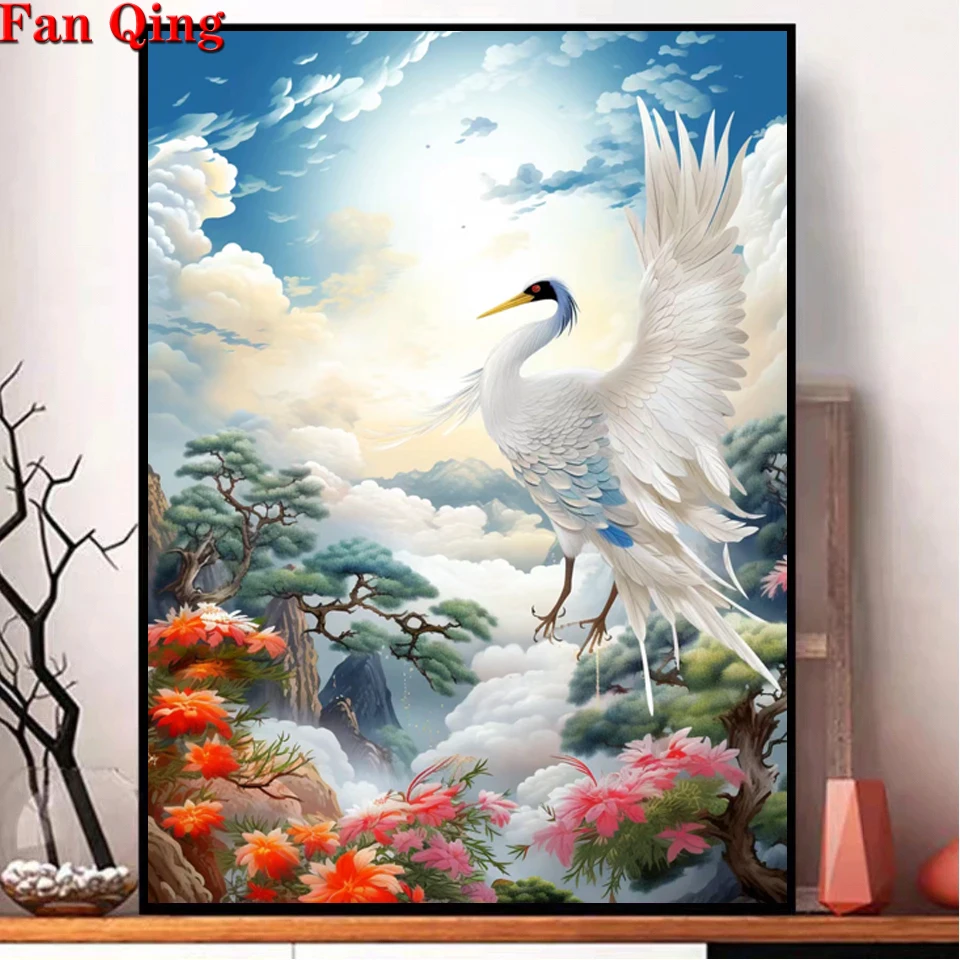 5D DIY Diamond Painting Longevity Bird Crane Animal Full Diamond Mosaic Chinese style Embroidery Cross Stitch Kits Home Decor