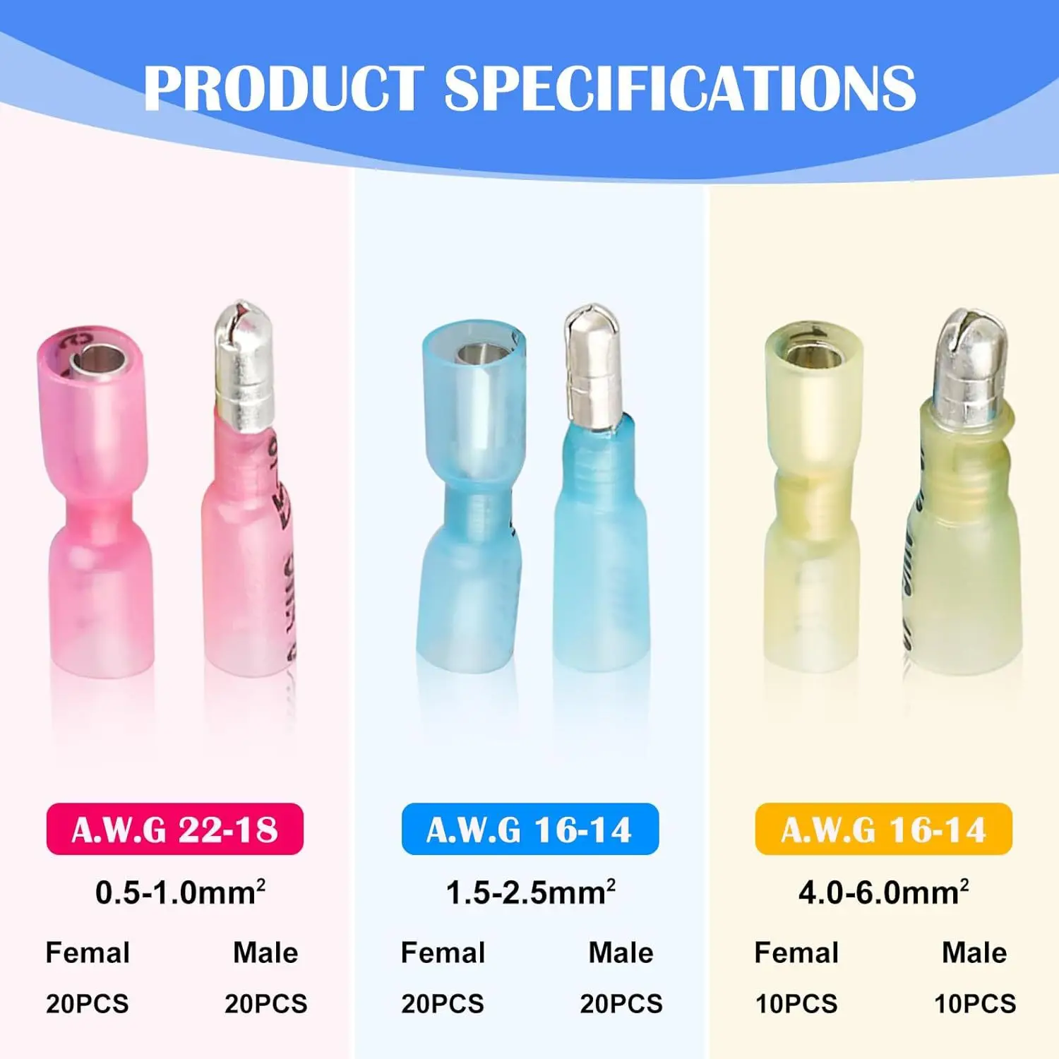 100PCS Boxed Insulated Heat Shrink Bullet Connectors Kit, Waterproof Male Female Quick Disconnect Wire Terminals