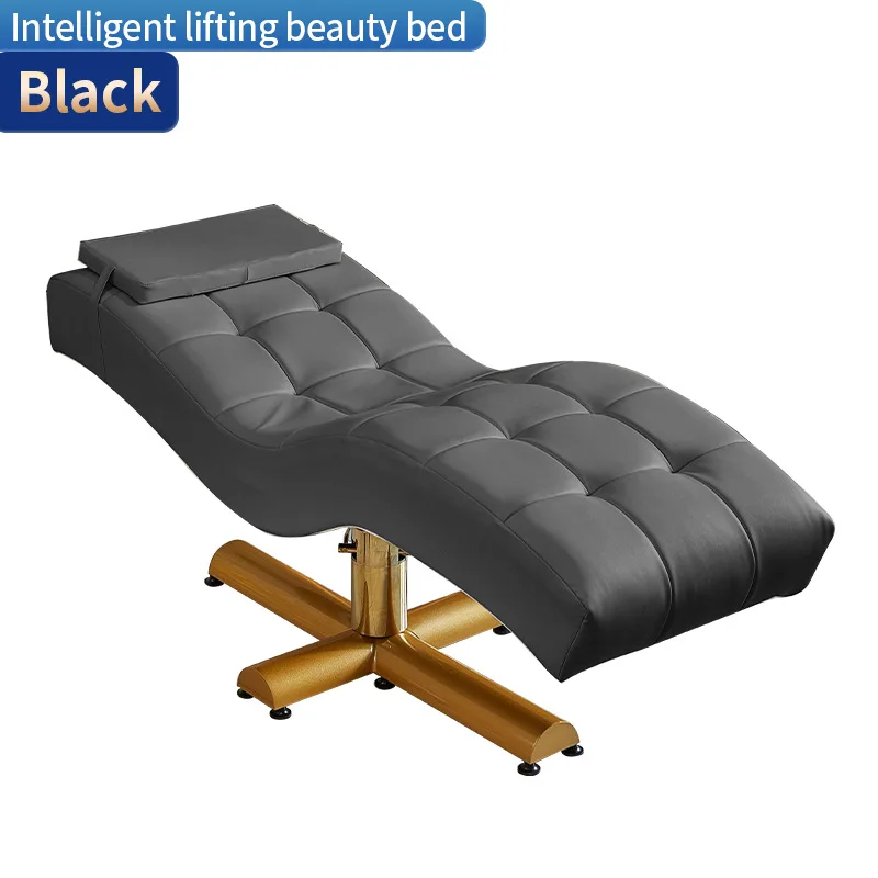 Modern luxury golden base lifting lash bed beauty massage bed with light for beauty salon