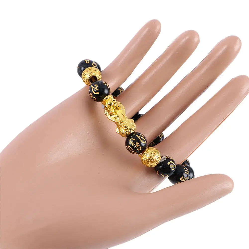 Fashion Jewelry Unisex Women Men Pixiu Feng Shui Wristband Obsidian Stone Beads Good Luck Bangle Bracelets