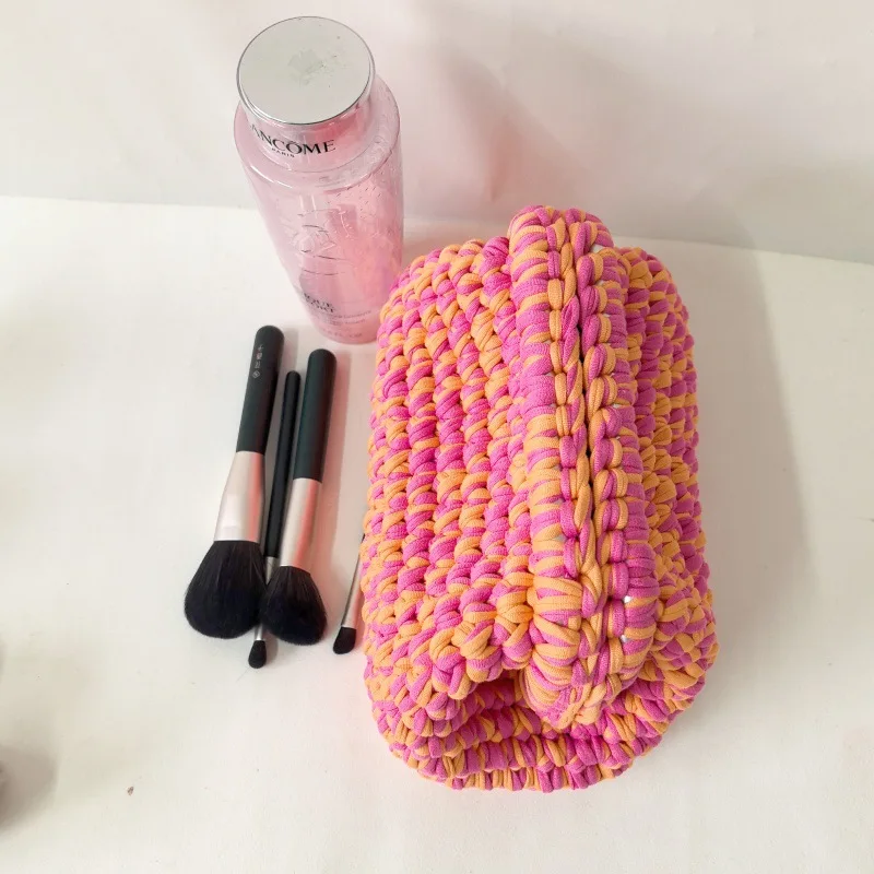 حقيبة يد كروشيه بشريط الدوبامين، حقيبة يد بشريط قماش كروشيه يدويًا، ليلة سحابة