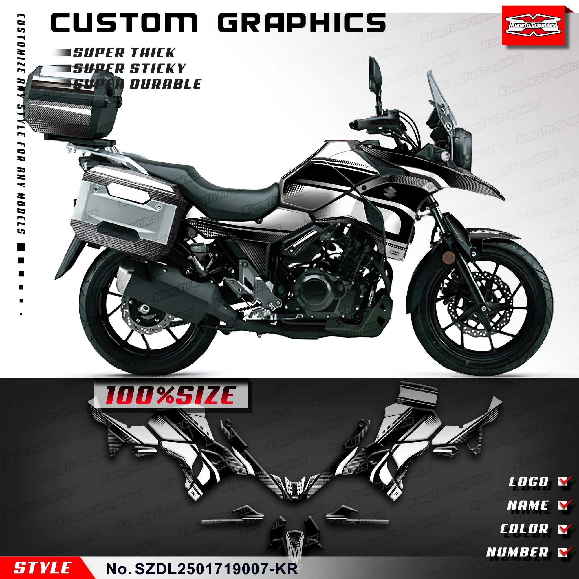 

KUNGFU GRAPHICS Motorcycle Graphics Adhesive Decals for Suzuki DL250 V-Strom 2017 2018 2019, SZDL2501719007-KR