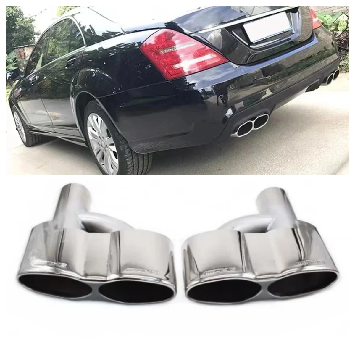 1 Pair Stainless Steel Exhaust Tip For Mercedes-Benz W221 S300 S350 S65 S500 S600 AMG Exhaust Pipe Muffler Interface 60MM