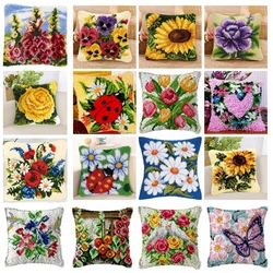 Biedronka Latch Hook Wool Plant Series Pillow Rug Kit DIY Cross Stitch 3D Yarn Embroidery Kits Rug Canvas Carpet Embroidery Gift