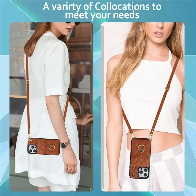 Crossbody الحبل محفظة جلدية بطاقة جراب هاتف آيفون 17 الهواء 16E 16 15 برو ماكس 14 زائد 13 12 11 X XS XR حلقة فليب غطاء #2