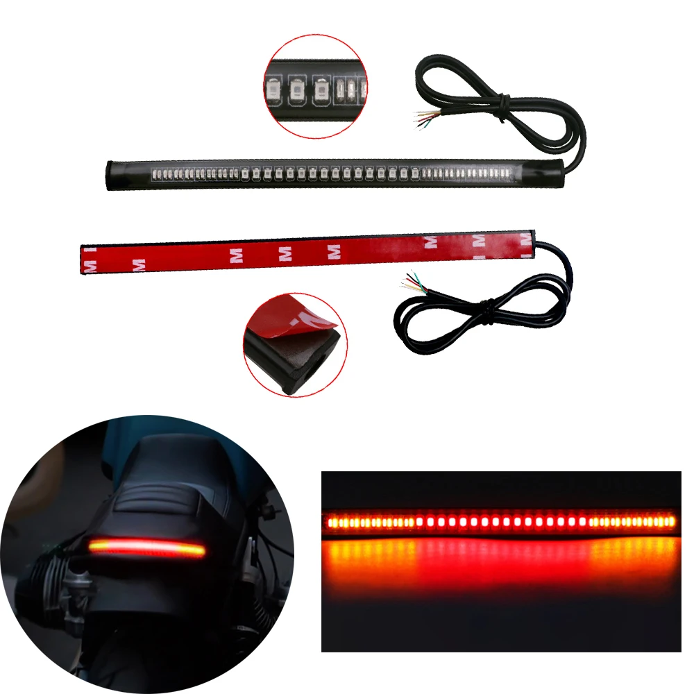 Flexible LED Motorcycle Light Bar Strip Tail Turn Signal Tail Rear Brake Stop Bulb Lamp Brake Light 2835 3014 48 SMD Dual Color