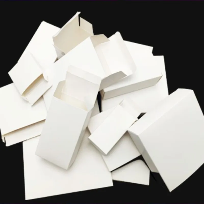 50pcs/lot Small White Cardpaper Boxes Wholesale Neutral Flat White Cardboard flat Folding  White Packaging Box